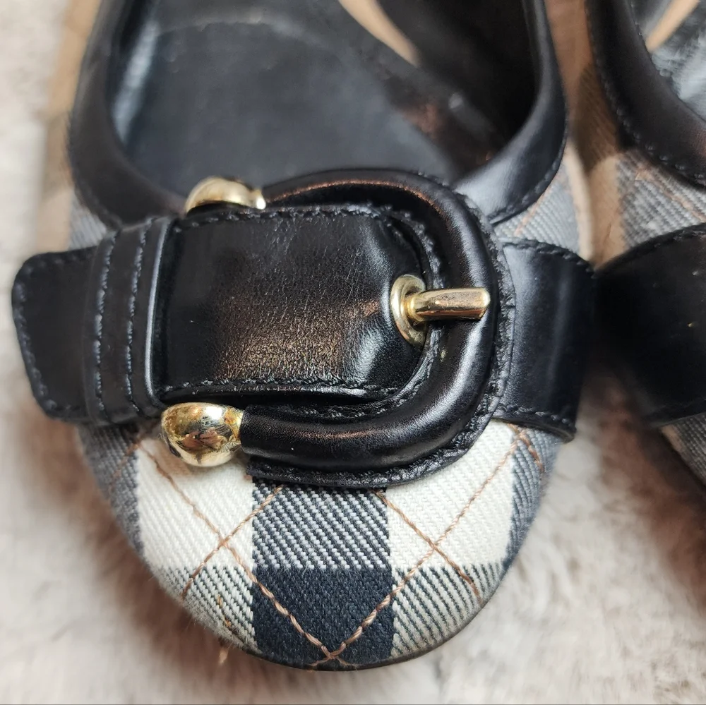 Burberry Beige Quilted Nova Check Canvas Leather Buckle Ballet Flats Shoes EU 39